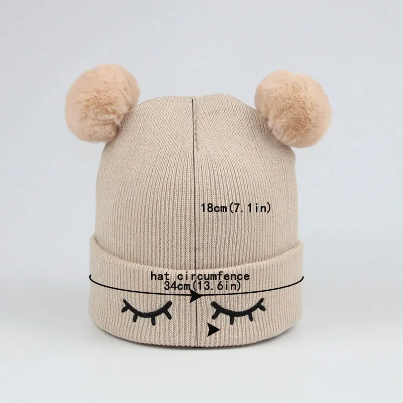 Cute Solid Embroidery Baby Hats Girl With Pompom Faux Fur Newborn Beanie Baby Infant Girl Cap Knitted Hat Ears Winter 2019