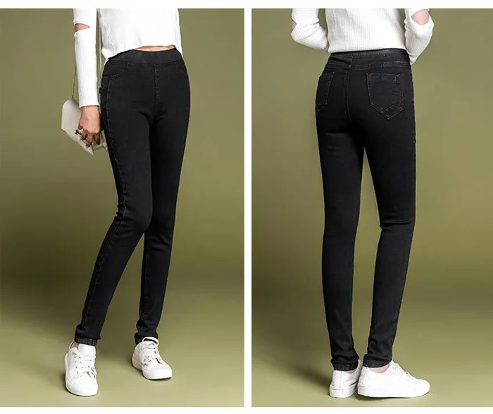 Обтягивающие женские джинсы большого размера, женские джинсы, зимние плотные Стрейчевые теплые джинсы с эффектом пуш-ап, женские джинсы большого размера плюс 38, черные, серые
