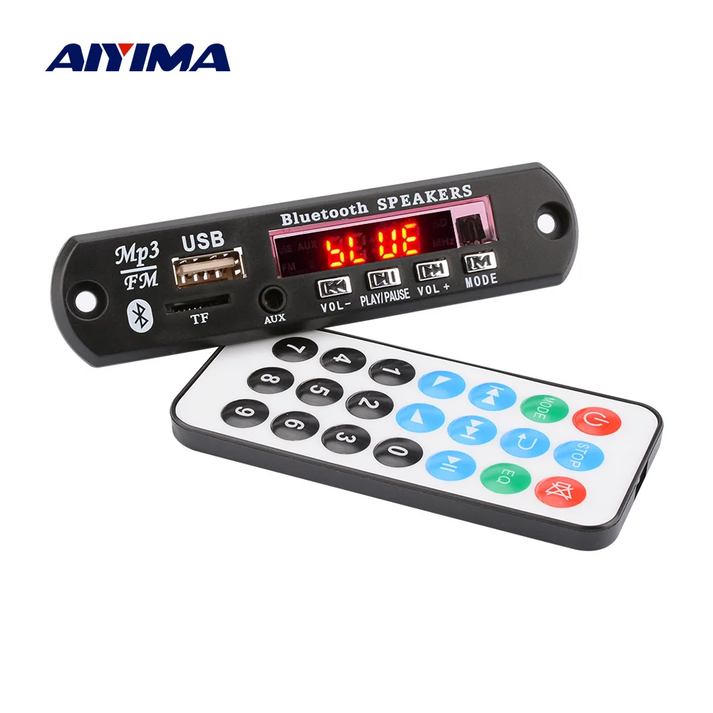 AIYIMA DC12V/5 В MP3 декодер плата Bluetooth 4,2 аудио декодирование APE FLAC MP3 WMA WAV TF USB звук Aux микрофон DIY модуль