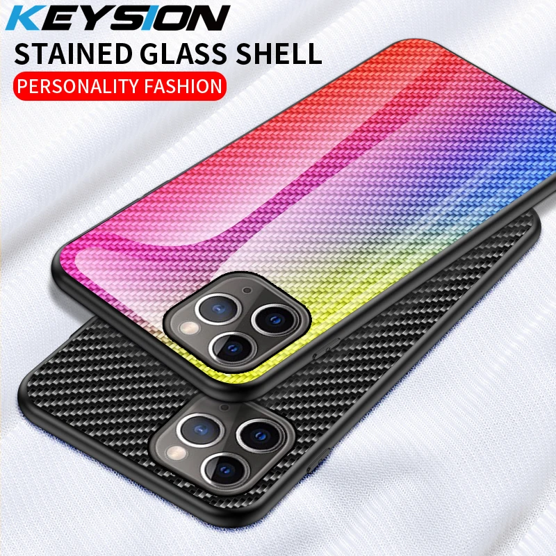 

KEYSION Carbon fiber Tempered Glass Case for iPhone 11 Pro Max Shockproof Back Phone Cover for iPhone 11 11 Pro 11 Pro Max