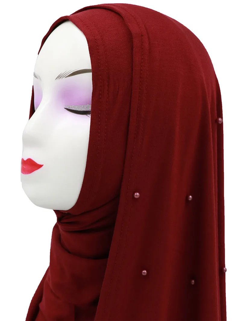 Мусульманский женский трикотаж хиджаб шарф femme Мягкий головной платок foulard femme musulman хиджаб с жемчугом soild хлопковый головной платок шарфы бисероплетенные шарфы