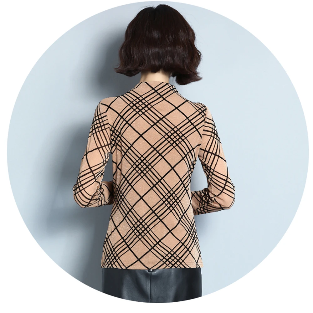 Блузки женские со стоячим воротником клетчатая рубашка с длинными рукавами модные элегантные и удобные сетчатые Топы зимние плюс бархатные рубашки
