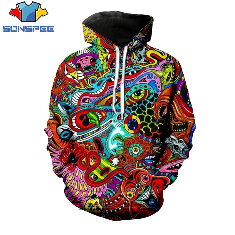 Psychedelic gorgorous Printd толстовки Новинка SONSPEE 3D принт для мужчин и женщин плюс размер длинный рукав пуловер Топы Повседневная Толстовка