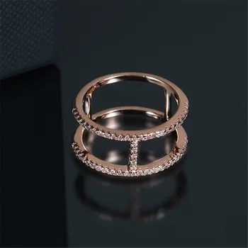 

2019 new design European crystal round ring luxury delicate rose gold i-shaped rings for women lady girl free shipping