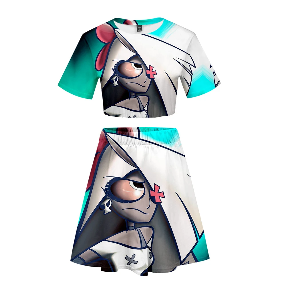 Отель Hazbin 3D Печатный Женский комплект из двух предметов повседневный летний укороченный топ+ юбка Лидер продаж модная уличная одежда