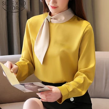 

Vintage White Long Sleeve Shirts Women Blusas Mujer De Moda 2020 Chiffon Elegant Solid Stand OL Korean Fashion Clothing 8292 50