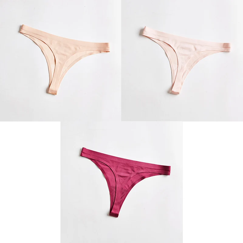 Женское нижнее белье, сексуальные шелковые бесшовные спортивные бесшовные трусики, женские стринги, нижнее белье, кюлоты, трусы с низкой талией, 3 шт., Aofeiqike - Цвет: nude pink red