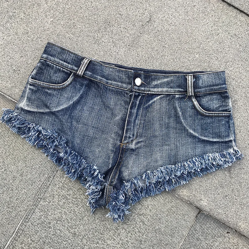 

Sexy Denim Shorts Women Short Femme Tassel Low Waist Summer Beach Spandex Micro Mini Shorts Jeans Night ClubWear Thong Jeans Hot