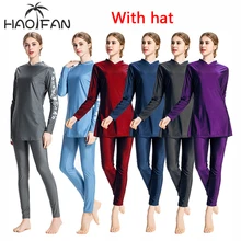 HAOFAN для женщин; большие размеры; цветочный Мусульманский купальник; хиджаб; мусульманский купальный костюм; одежда для серфинга; спортивная одежда; Буркини; S-6XL