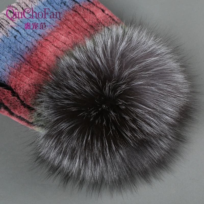 Зимние шапки из меха кролика рекс для женщин шапочки Топ вязаный с лисьим мехом бренд Повседневные шапки хорошего качества