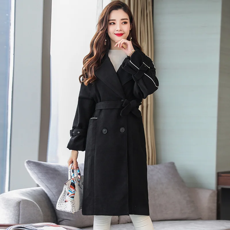 

Women New Autumn and Winter Korean Wool Outerwear Long Korean Loose Wool Overcoat