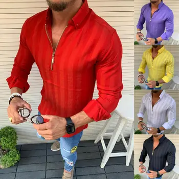 

Fashion Mens Stylish Casual Slim Fit Shirt Long Sleeve Muscle Solid Color