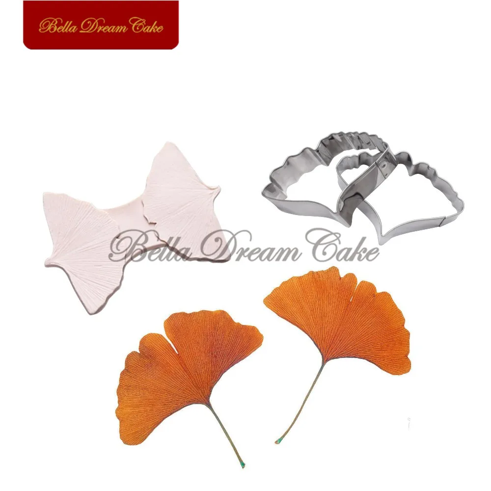 

3pcs Ginkgo Leaves Petal Veiner Silicone Molds Stainless Steel Cutter Mold Set Fondant Cake Decorating Tool DIY Handmade Mould