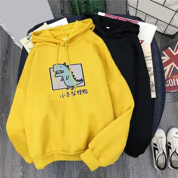 

Spring Autumn Harajuku Women's Sweatshirt Hooded Long Sleeve Hoodies Women Dinosaur Printed Fleece Hoody Pullover Sweat Femme