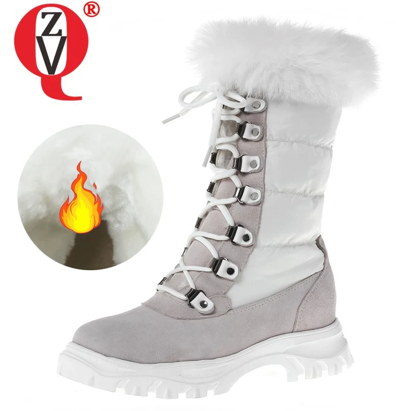

ZVQ winter new warm snow boots mid heels platform cross-tied round toe cow suede casual women shoes drop shipping size 34-41
