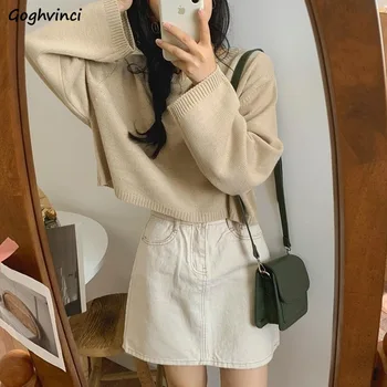 

Pullovers Women Loose Knit Solid Color Korean Crop Top Sweaters Womens Elegant Teens All-match Retro Fashion Ulzzang Chic Casual