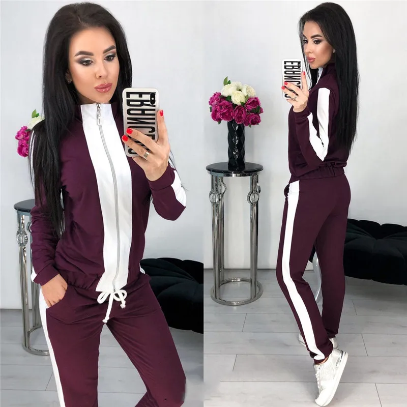Tracksuit Women 2 Piece Set Spring Autumn Colorblock Zipper Jacket Top And Pants Suit Casual Outfit Chandal Mujer Jogging Femme | Женская