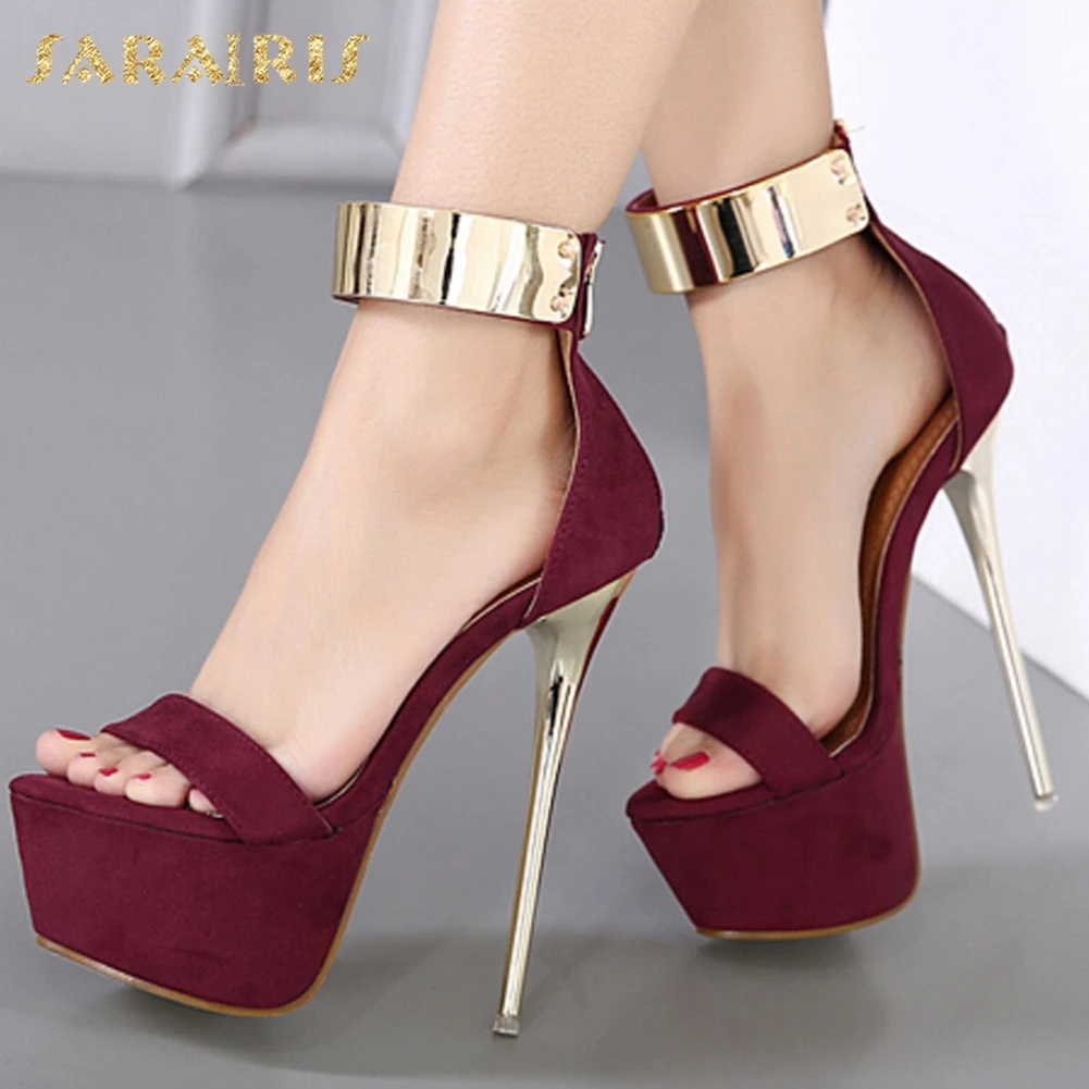 

Sarairis Fashion 2020 Platform Metal Dacoration Shoes Woman Sandals Female Zip Up Super Thin High Heels Sandals Women Shoes