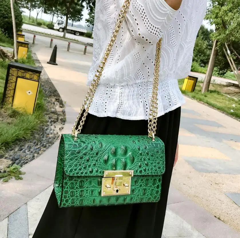 Роскошная женская зеленая сумка из кожи аллигатора, высокое качество, Аллигатор, фиолетовый кошелек, сумка, модные женские сумки через плечо