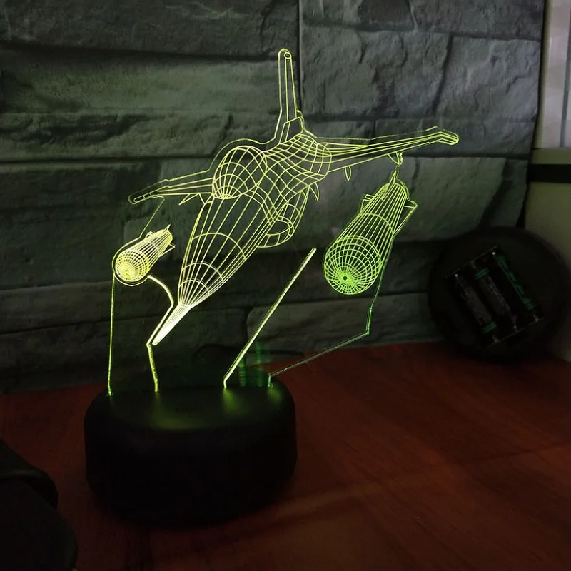 Светодиодный светильник с сенсорным выключателем 3D в виде самолета двухцветная