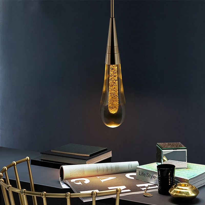 

New Hot Designer LED Water Drop Pendant Light Minimalist Scandinavian Loft Crystal Hanging Lamp Living Room Pendant Cafe Light