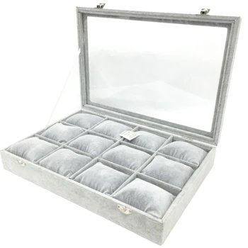 

Watch Box Storage Watch Clip Jewelry Storage Grey Velvet Display Box with Cover-Dropship