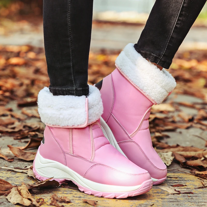 Высокие зимние женские ботинки; зимние прогулочные ботинки на платформе; спортивная обувь для мам; нескользящие Водонепроницаемые гибкие кроссовки; большие размеры