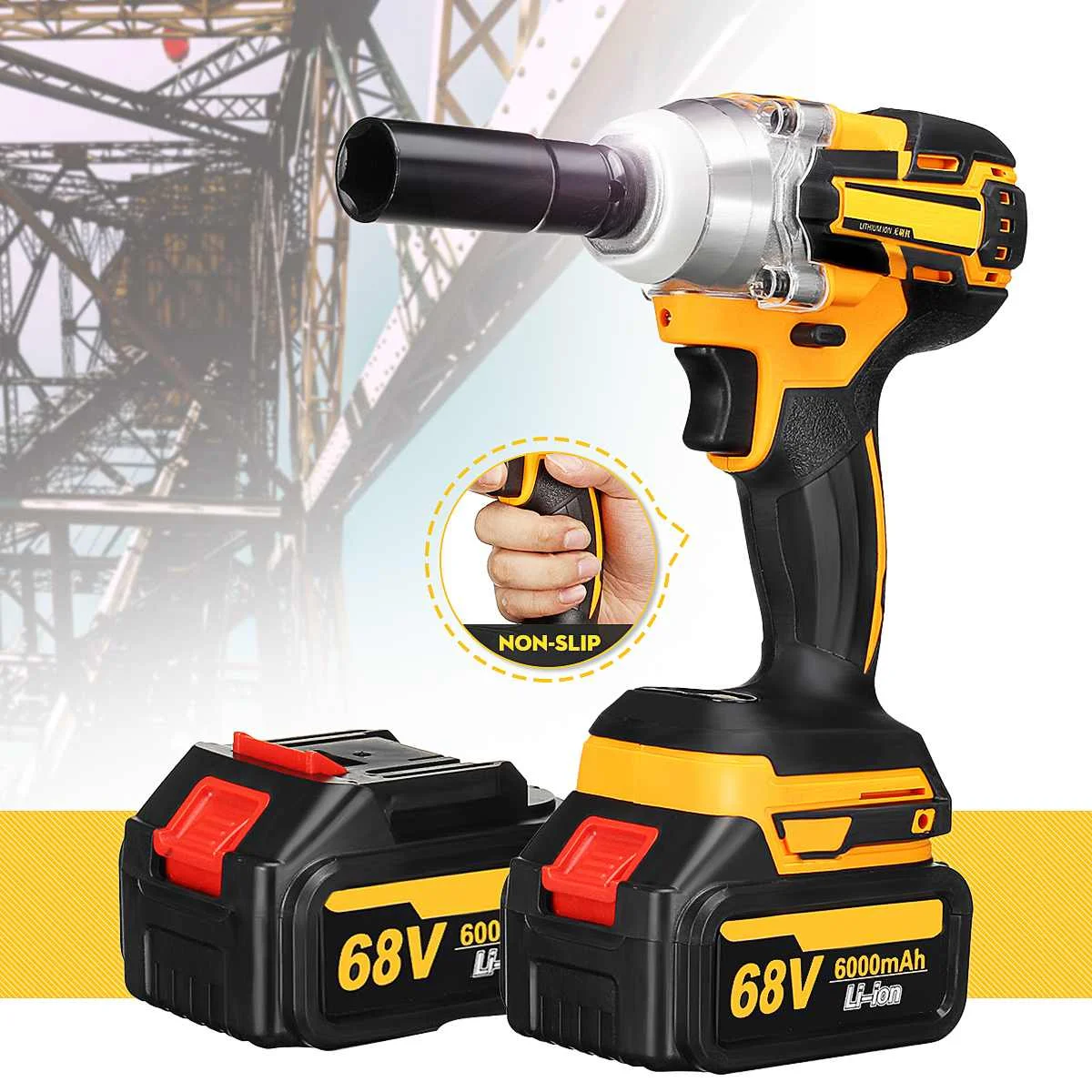 

2 Speed 68V 380Nm Brushless Electric Wrench Cordless Electric Impact Wrench Drill Motor power Hand Tool with 2 Battery