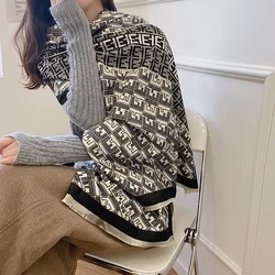 Autumn and Winter Long Thick Scarf Korean Imitation Cashmere Printed Double-sided Scarf for Women with Warm Cape Shawl