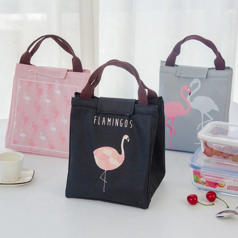 

Cute Portable Waterproof Insulation Bag Aluminum Foil Insulated Lunch Bag Lunch Box Bag-Sticky Style Flamingo