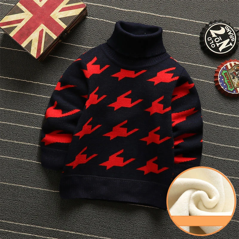 Зимний Детский свитер г. Новые хлопковые уплотненные вязаные топы для мальчиков, Детский Повседневный бархатный теплый свитер для От 2 до 7 лет