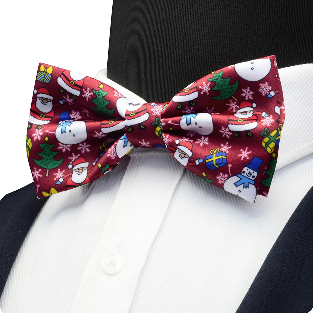 Новинка, рождественские галстуки-бабочки для мужчин, с принтом, новинка, предварительно завязанный Галстук-бабочка, двойная складка, модный мужской галстук-бабочка, красный цвет, для рождественского фестиваля, подарок