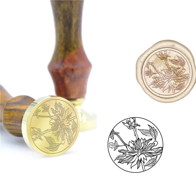 Lotus Flower Pattern Wax Seal Stamp B48 Custom Initial Stamp Wood