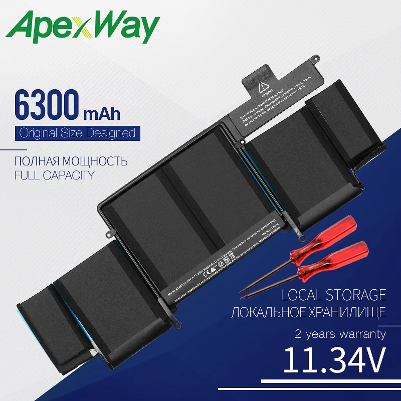 

Apexway 11.34V 6300mAh New Laptop Battery FOR Apple Macbook Pro Retina13-INCH A1502 (2013 2014 Year) A1493 Screwdriver Battery