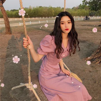 

Spring 2020 New French Style Retro High Waist Platycodon Hong Kong Flavor Chic Temperament Show Thin Small Dress Female Tr