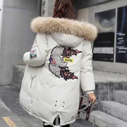 

Photo Shoot Online Celebrity 2019 Winter New Style Korean-style Loose And Plus-sized down Jacket Women's Embroidery Mid-length L