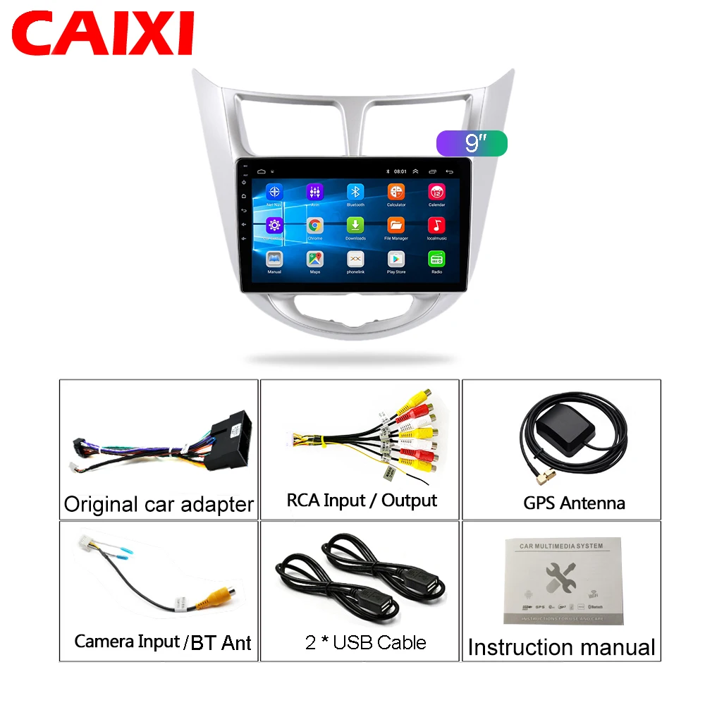 Автомобильный мультимедийный плеер CAIXI RAM 2G 2Din Raido Android 9 0 для Hyundai Solaris 1 2010 2016