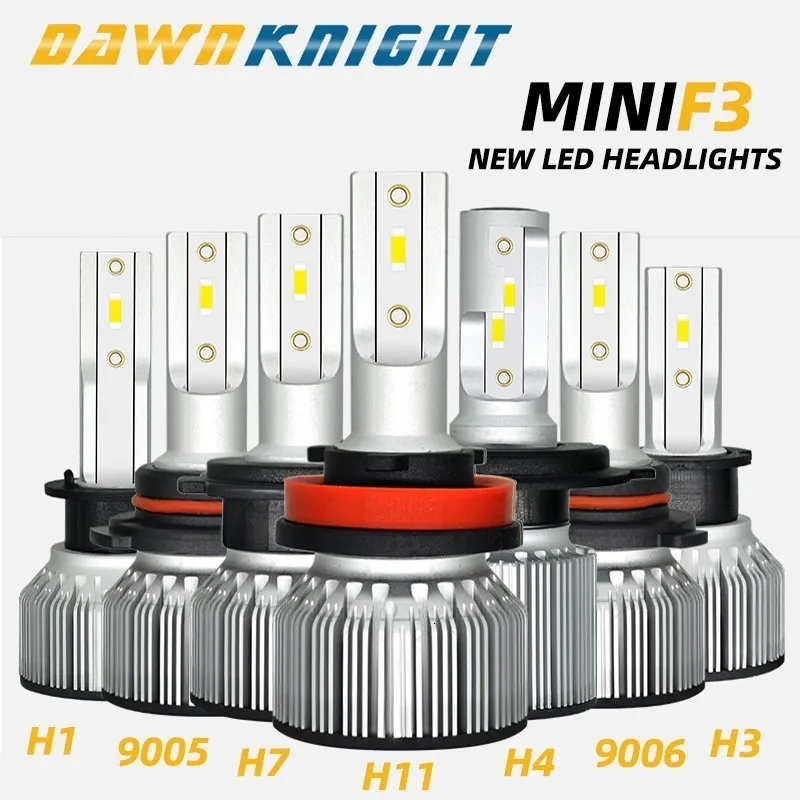 Dawnknight 2 шт. H7 светодиодный лампы CSP чип турбо 9000LM 6000K мини Размеры H4 H1 H3 H8/H9/H11 H27/880 9005/HB3 9006/HB4 D2S оборот в минуту(R/C) F3 светодиодный