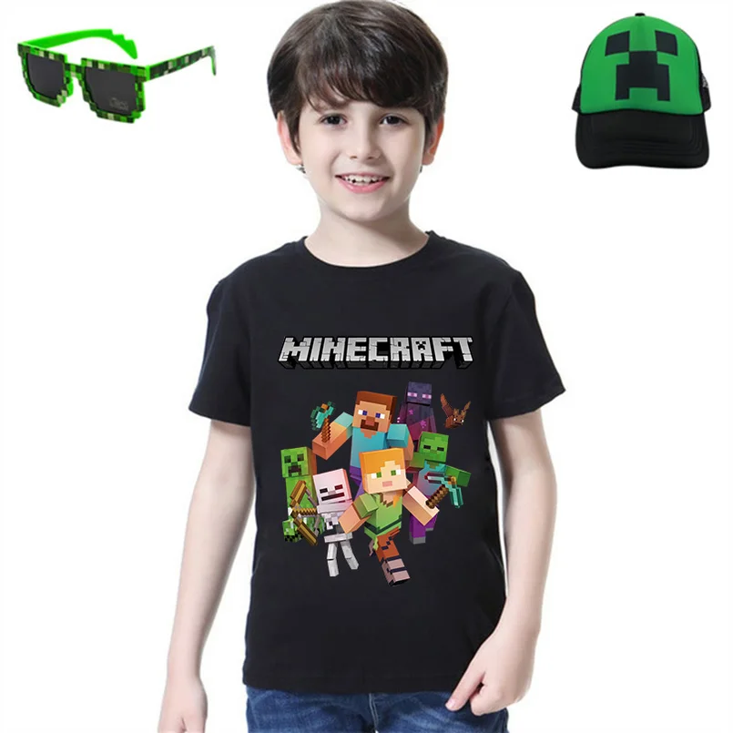 

Hot Sale 3D Cartoon Minecraft Black T Shirts Baby Boys Clothes 100% Cotton Short Sleeve Kids Girls Tops Children Christmas Shirt