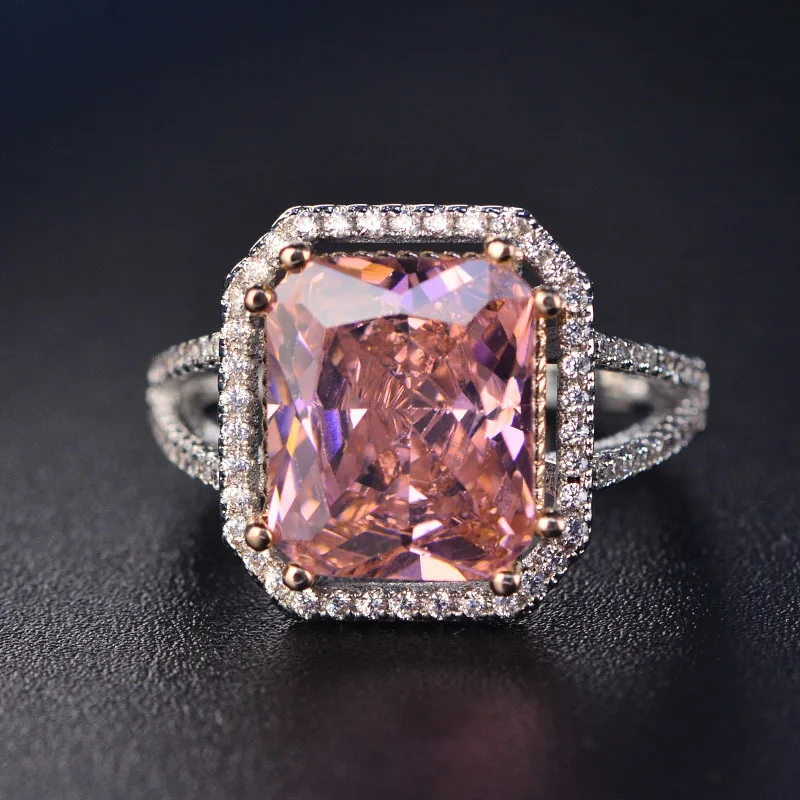 Top Quality Silver Jewelry Sets Pink Quartz Cubic Zircon Ring Earrings Necklace Wedding Exquisite Jewelry Wholesale FCGJHW 2