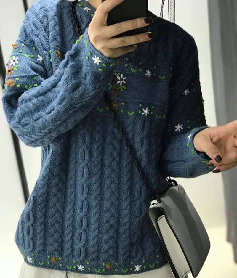 Пончо настоящие Blusas De Inverno Feminina зима пуловер Женский лес ручная вышивка круглый вырез свободный свитер женский