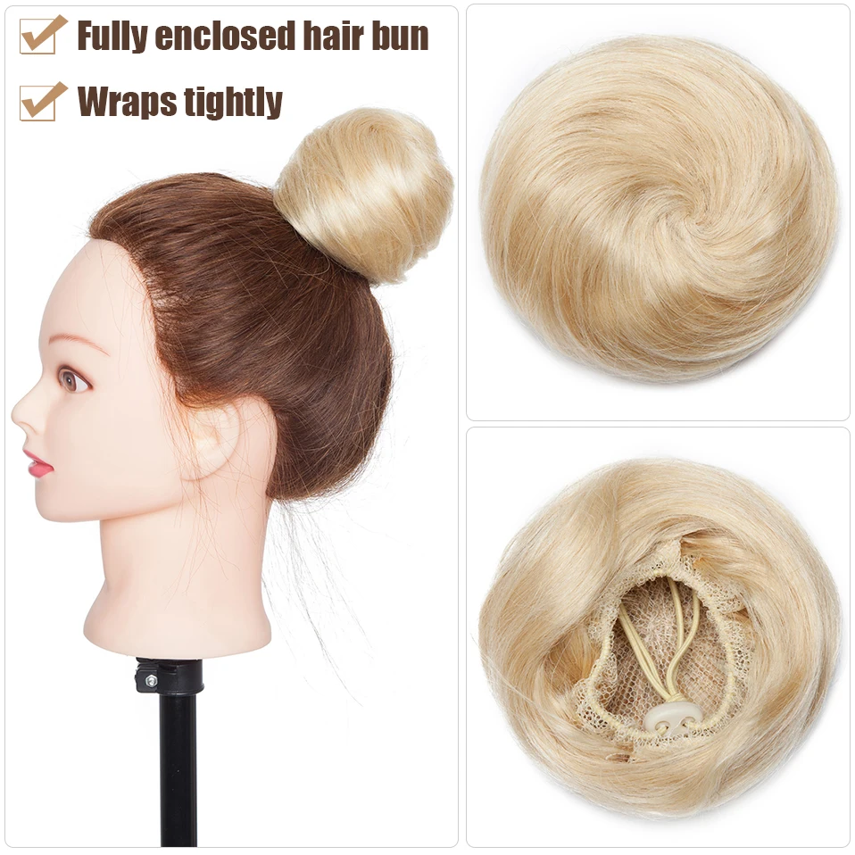 S-noilite 30g Hair Bun Donut Chignon Hairpiece Wrap On Elastic Scrunchie Black Brown Blonde Headwear Clip In Extension Hair Band Human Hair Bun Extension