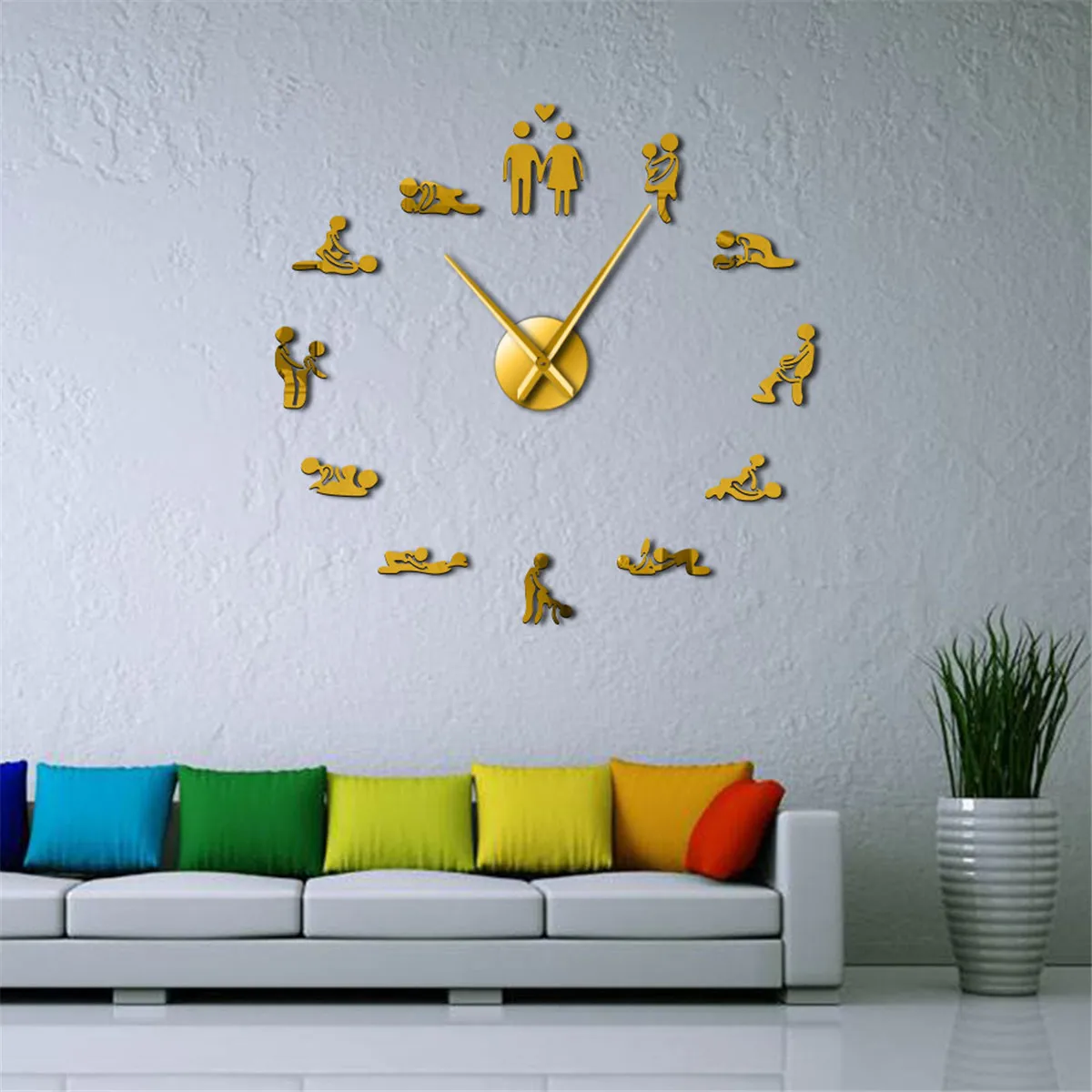 Sex Love Position Mute Wall Clock Bachelorette Game Sexy Kama Sutra 3D DIY Clock Watch Funny Adult Room Decor Sticker Art New