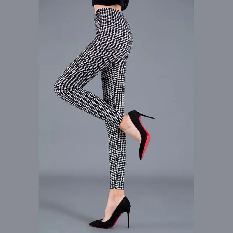 scrunch leggings Women Plaid Leggings Fashion Printing Fitness Houndstooth Floral Stripe Dot Leopard Pure Black Trouser High Waist Pants thermal leggings