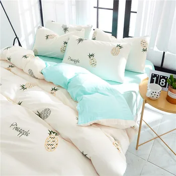 

INS Beddings Washed Cotton Denim Cotton Small Fresh Bed Sheet Quilt Cover Naked Super Soft Three-Piece Set 4