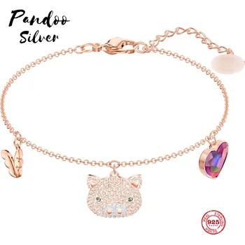 

Fashion Charm Pure 925 Silver Original 1:1 Copy, The Birth Year Gold Pig Love Delicate Bracelet Female Luxury Jewelry Gifts