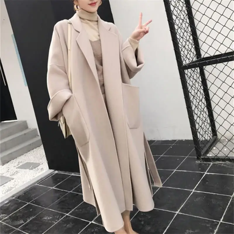 2019 зимняя женская верхняя одежда, отложной воротник, длинный рукав, шерстяное пальто на пуговицах, женское модное свободное кашемировое