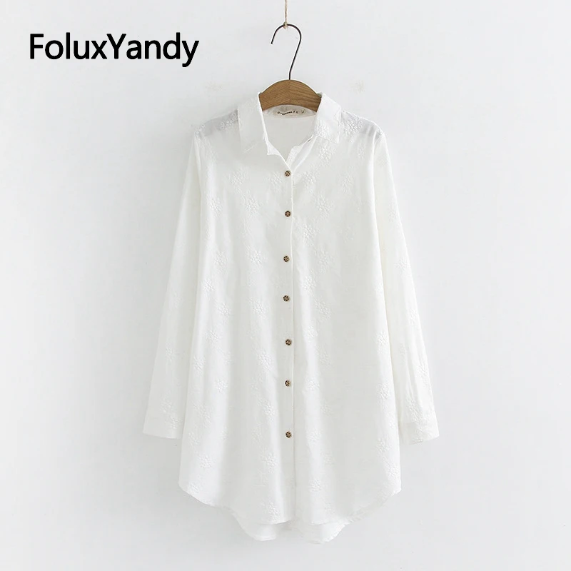 

2019 white blouse women single breasted turn down collar plus size womens tops and blouses XXXXL long sleeves KKFY4086