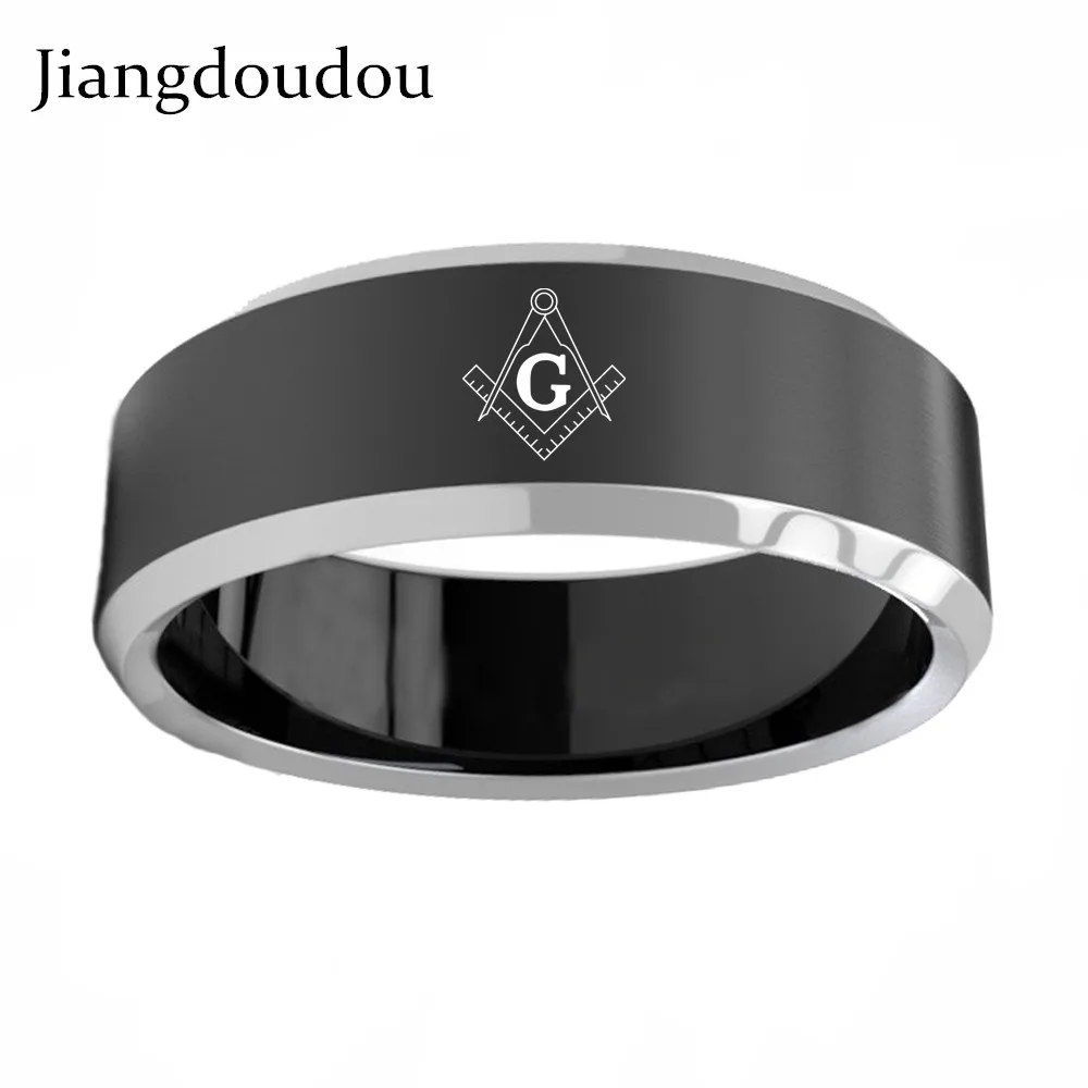 

Dropshipping Customized Name DIY Logos 8mm Black/ Silver/ Gold/ Blue Titanium Freemasonry Masonic Ring Free Mason Rings for Mens