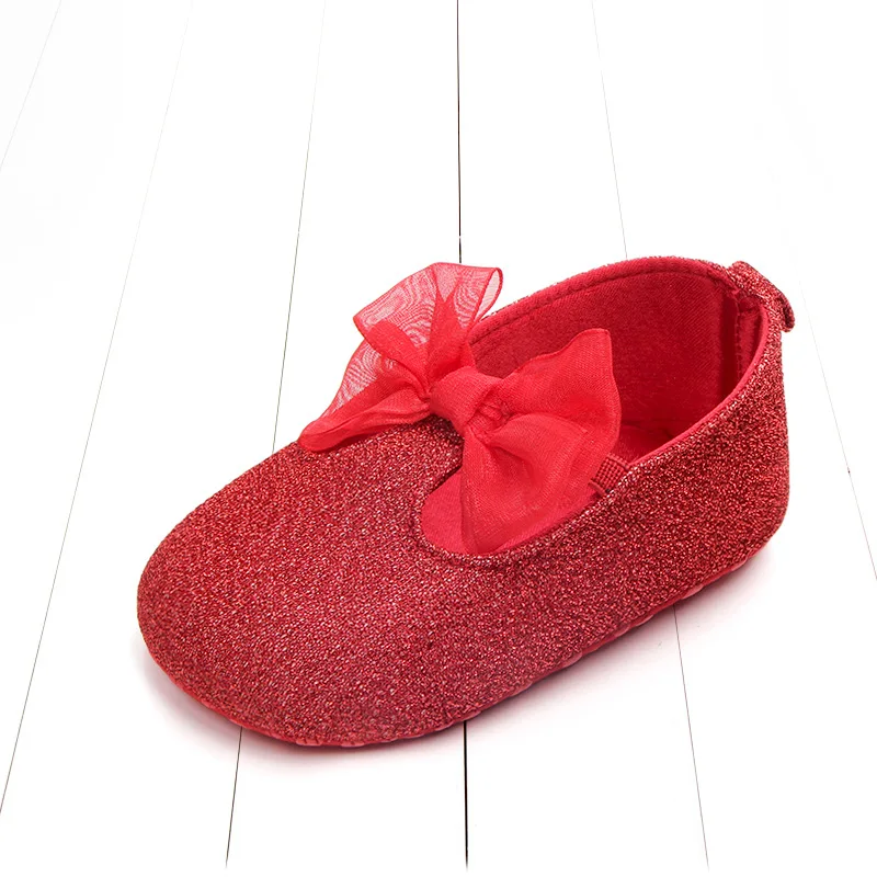 Милая обувь для маленьких девочек с блестками; обувь для принцессы для новорожденных девочек; повседневная обувь с бантом и мягкой подошвой для малышей; обувь для новорожденных девочек; 0-18 месяцев